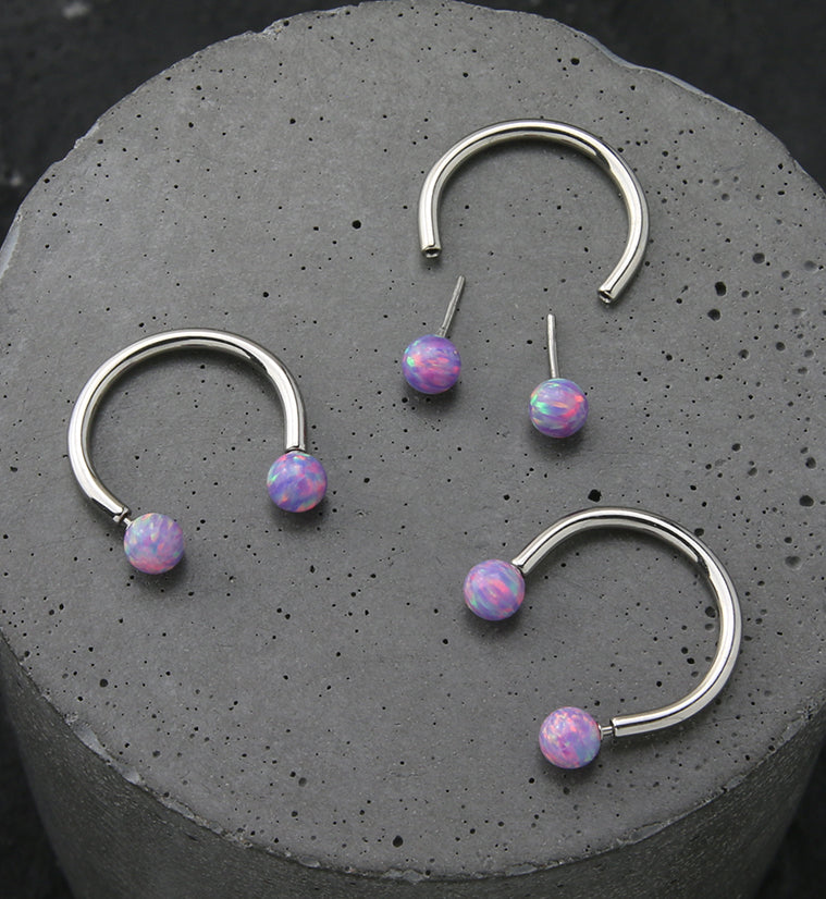 Purple Opalite Ball Threadless Titanium Circular Barbell