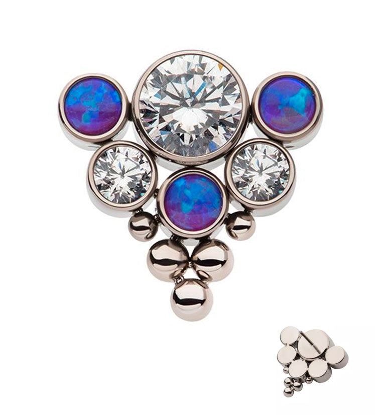 Beaded Hexad Purple Opalite and Clear CZ Threadless Titanium Top