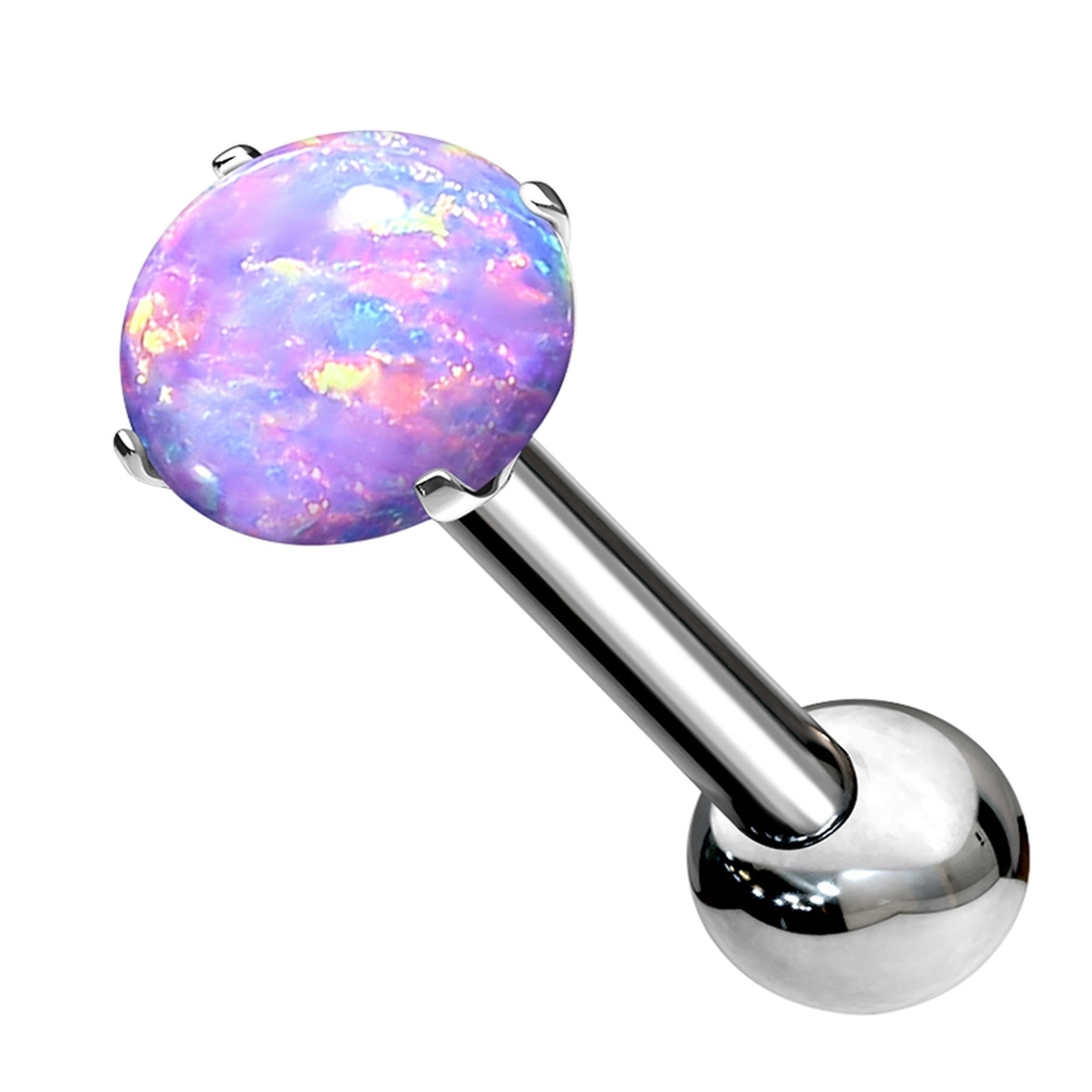 Purple Opalite Prong Set Titanium Threadless Barbell