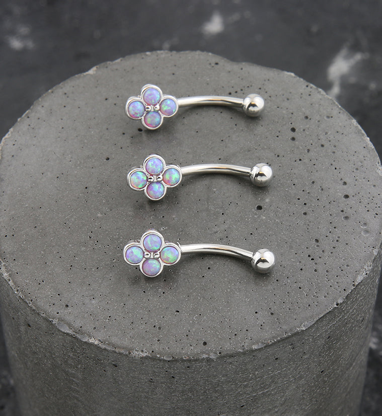 Purple Opalite Beaded Quad Stainless Steel Curved Barbell