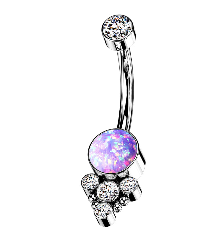 Purple Opalite Drop Bead Clear CZ Titanium Internally Threaded Belly Button Ring