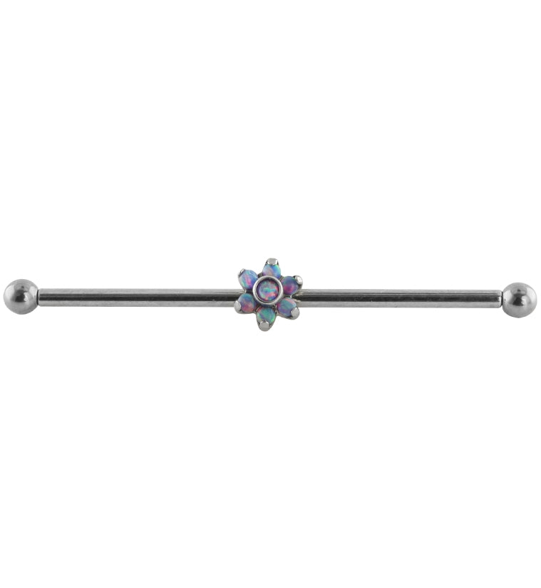 Purple Opalite Flower Titanium Industrial Barbell