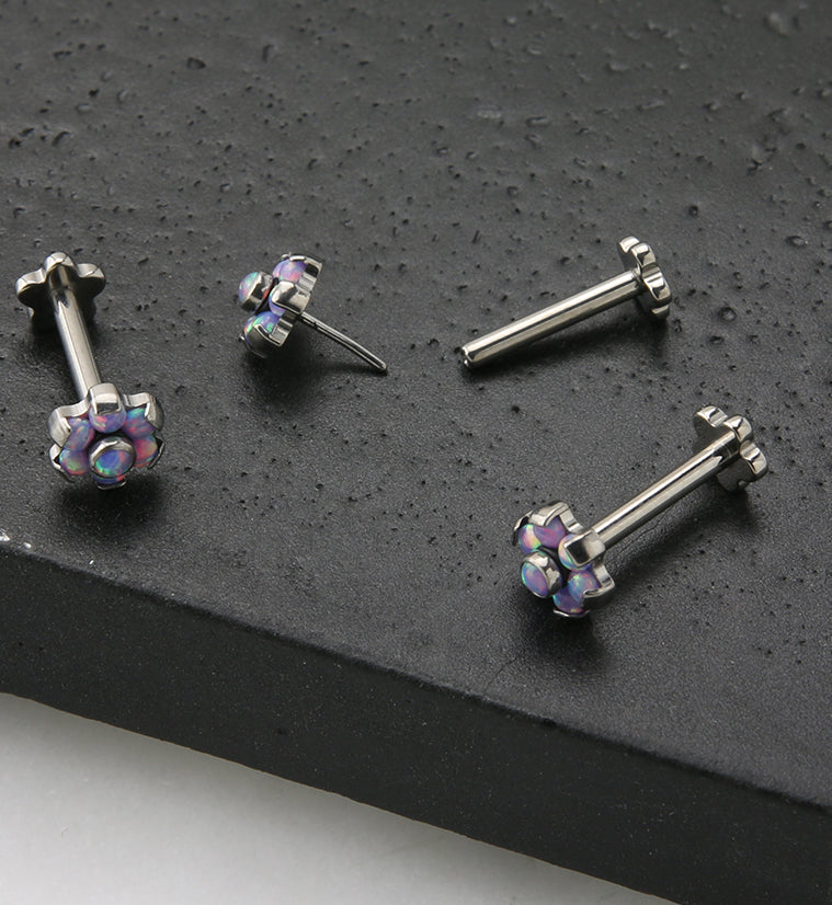Purple Opalite Flower Titanium Threadless Labret