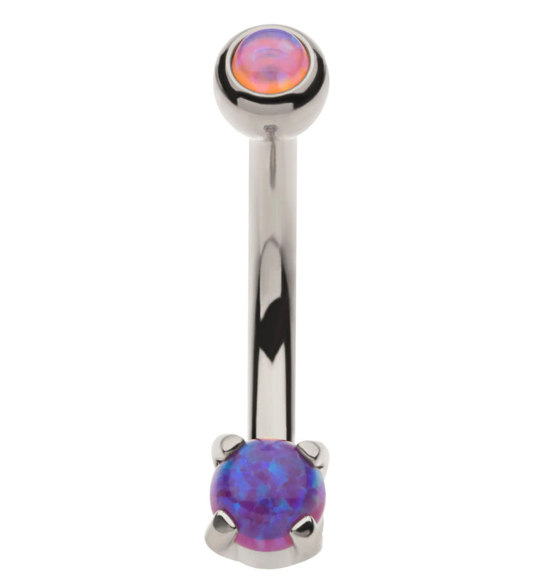 Purple Opalite Prong Set Stainless Steel Curved Barbell