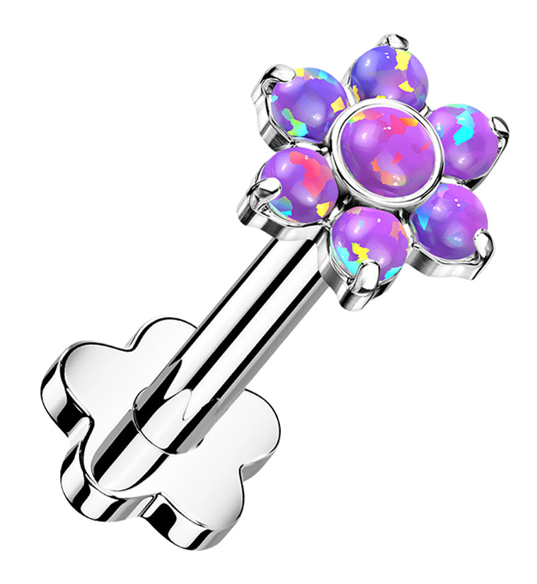 Purple Opalite Flower Titanium Threadless Labret