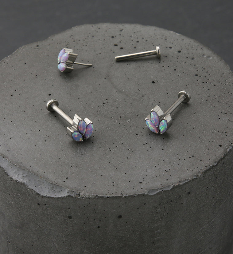 Purple Opalite Tri Sepal Titanium Threadless Labret