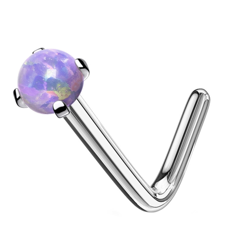 Purple Opalite Prong Set L Bend Nose Stud