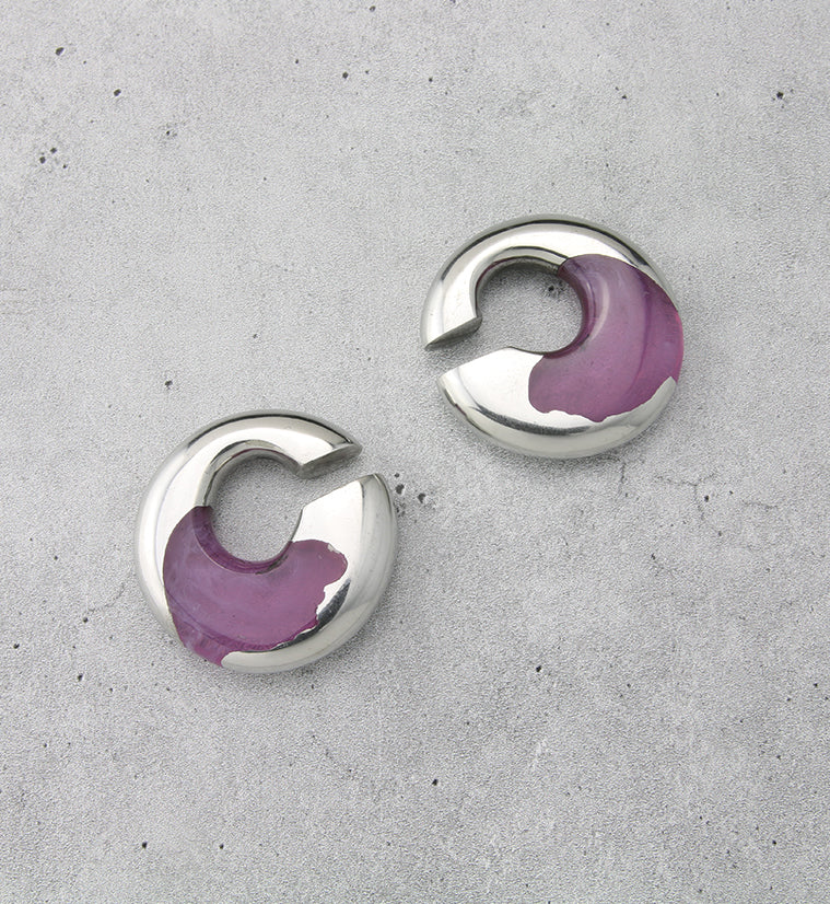 Purple Resin Crescent White Brass Ear Weights