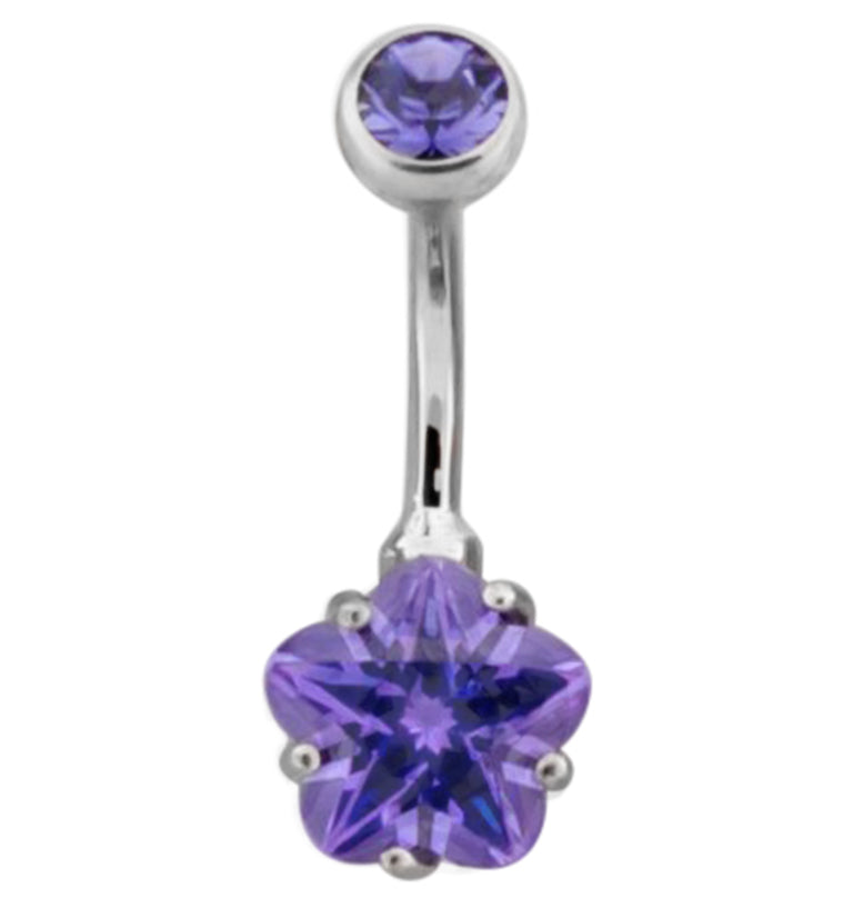 Flower Purple CZ Internally Threaded Titanium Belly Button Ring