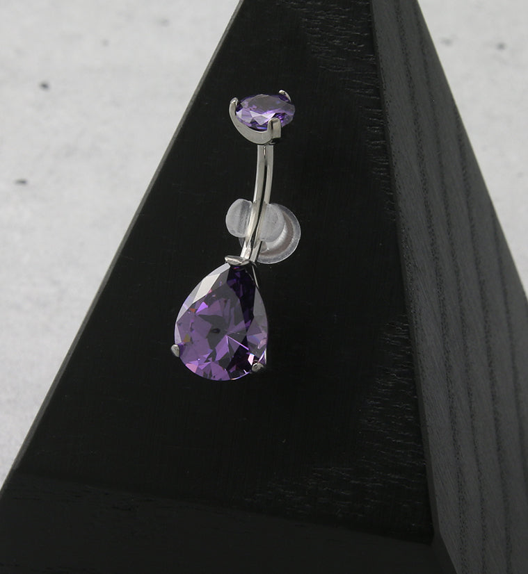 Purple Teardrop CZ Titanium Belly Button Ring