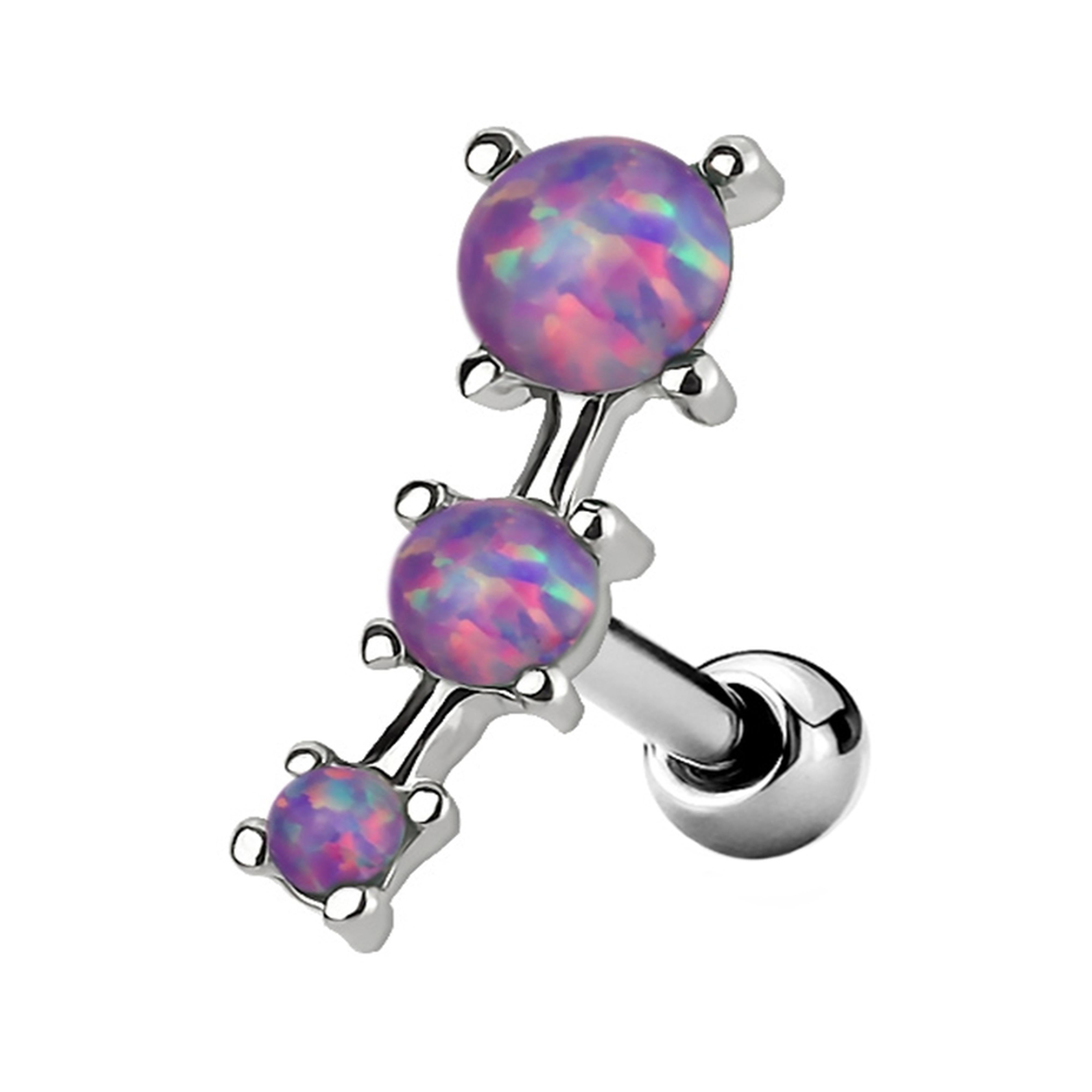 Triple Purple Opalite Ball Cartilage Barbell