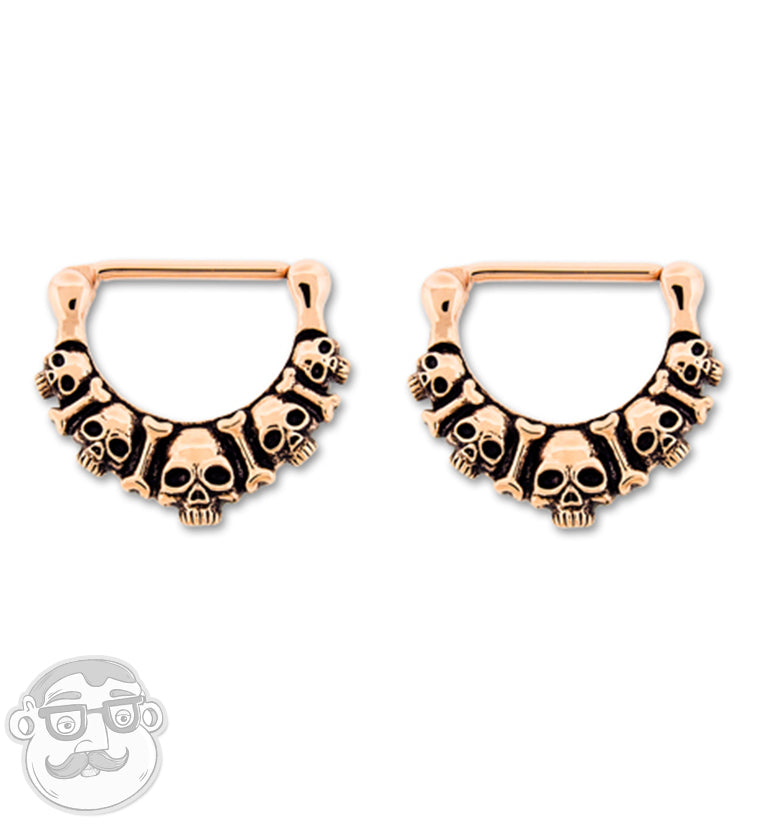 14G PVD Rose Gold Skull Stainless Steel Nipple Clicker Ring