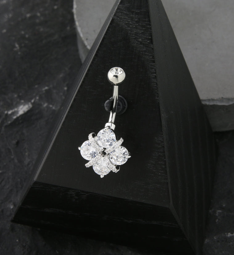 Quad Chasm CZ Stainless Steel Belly Button Ring