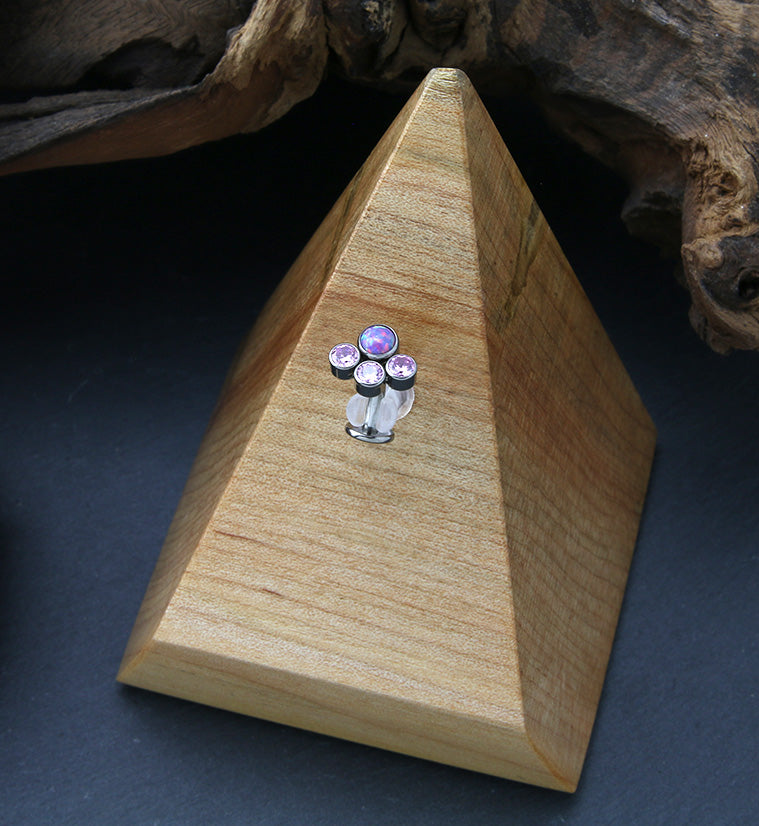 Quad Cluster Purple Opalite Pink CZ Titanium Threadless Floating Belly Button Ring (Convex Disk)