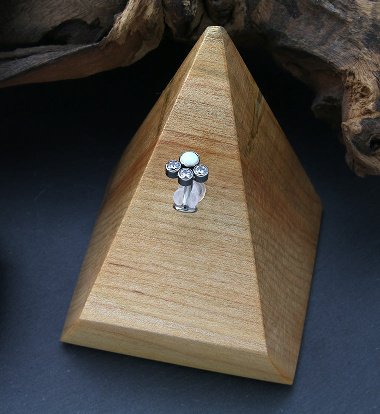 Quad Cluster White Opalite Clear CZ Titanium Threadless Floating Belly Button Ring (Convex Disk)