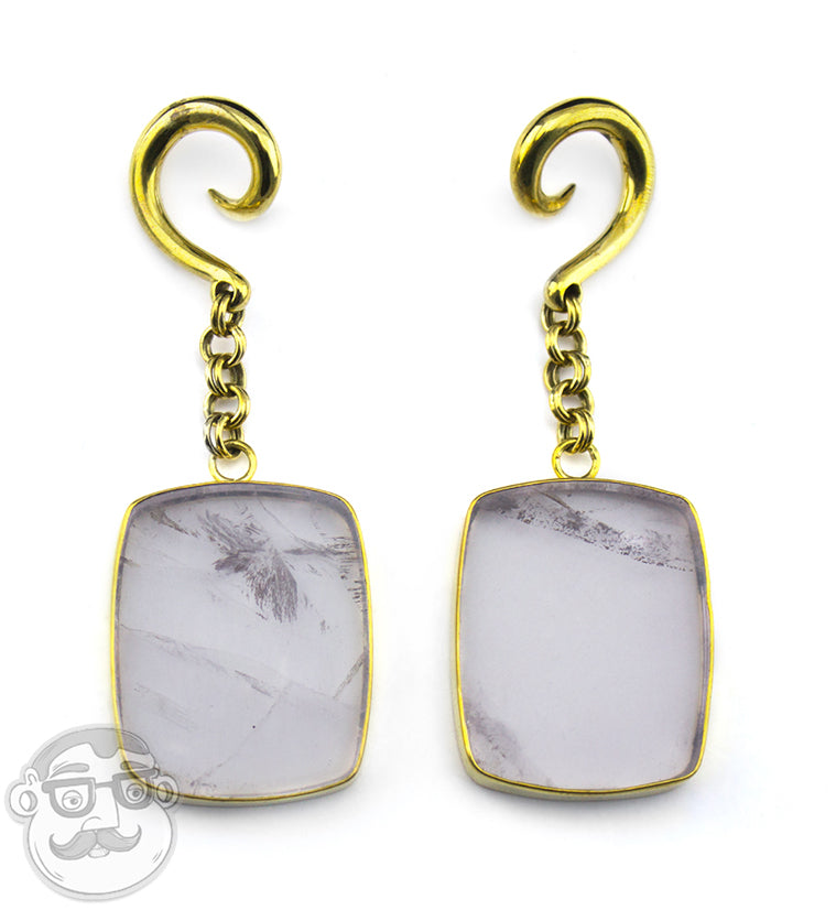 Light Pink Quartz Square Brass Hanger