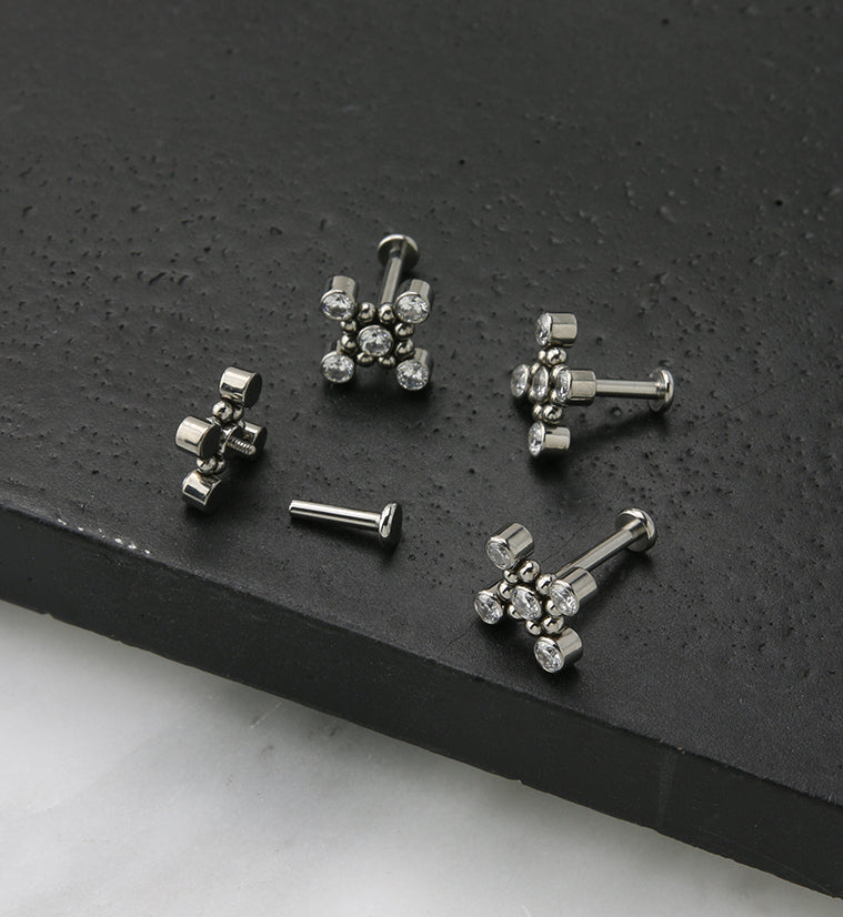 Quincunx CZ Titanium Internally Threaded Labret