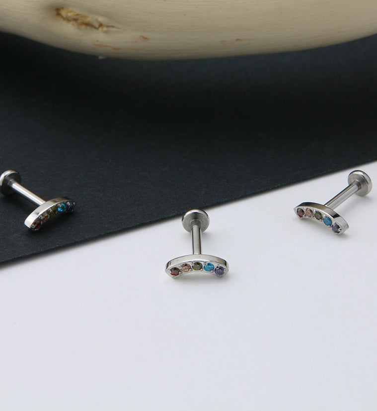 Rainbow Arc Top Prong Set CZ Labret Post
