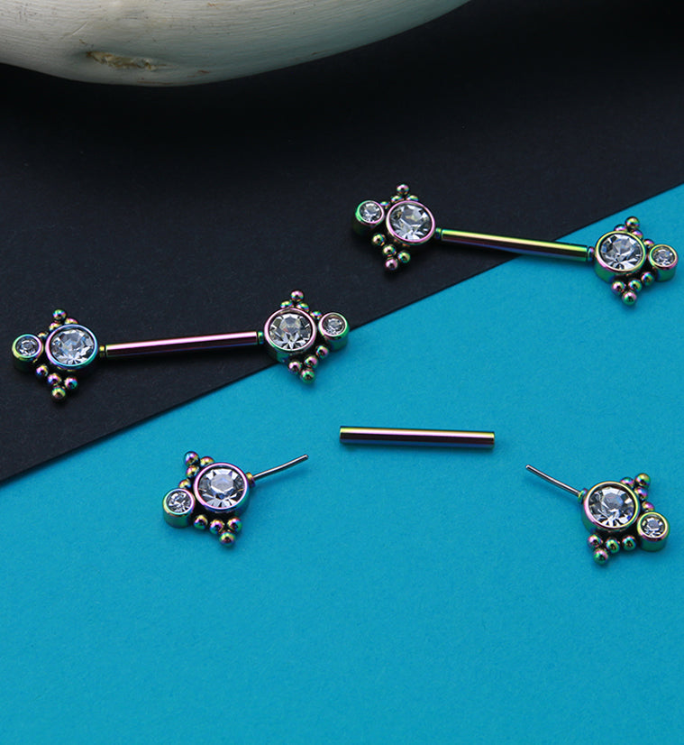 14G Rainbow PVD Array Threadless Nipple Ring Barbells