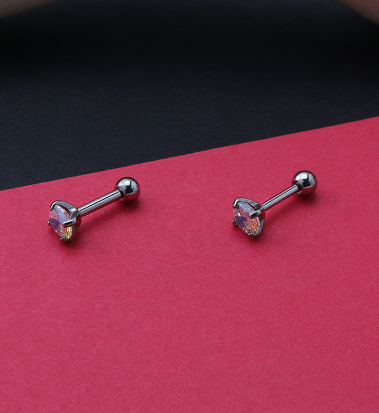 Rainbow Aura CZ Titanium Cartilage Barbell