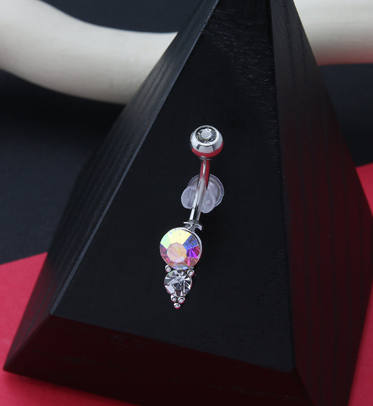 Rainbow Aura Drop CZ Belly Ring