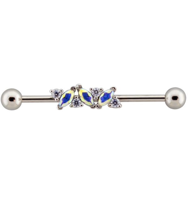 Rainbow Aurora and Clear CZ Industrial Barbell