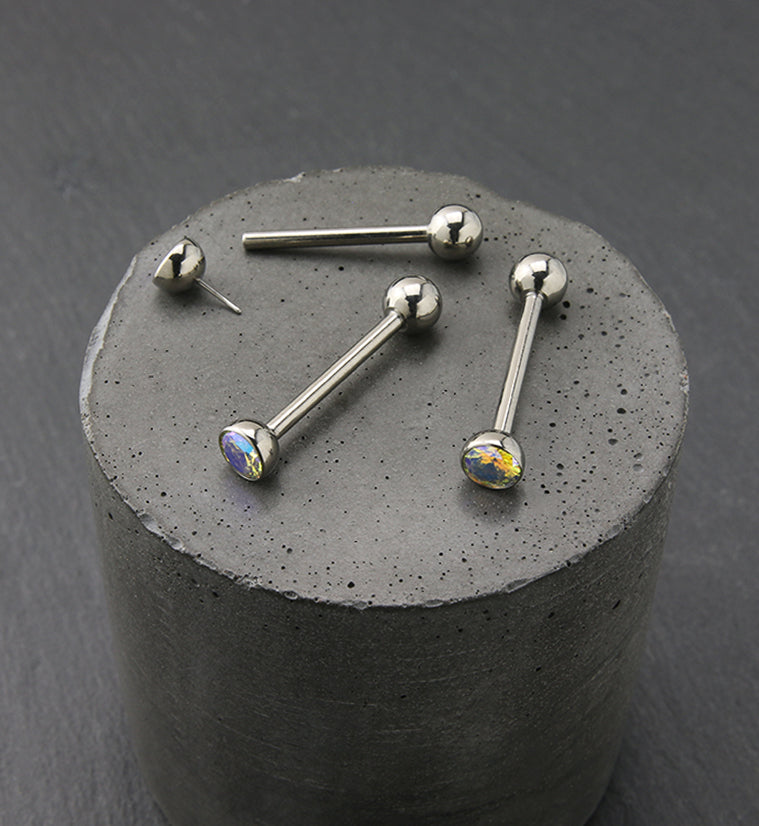 Rainbow Aurora Bezel CZ Titanium Threadless Barbell