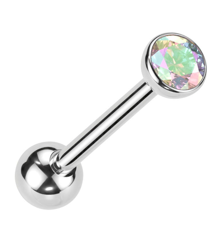 Rainbow Aurora Bezel CZ Titanium Threadless Barbell