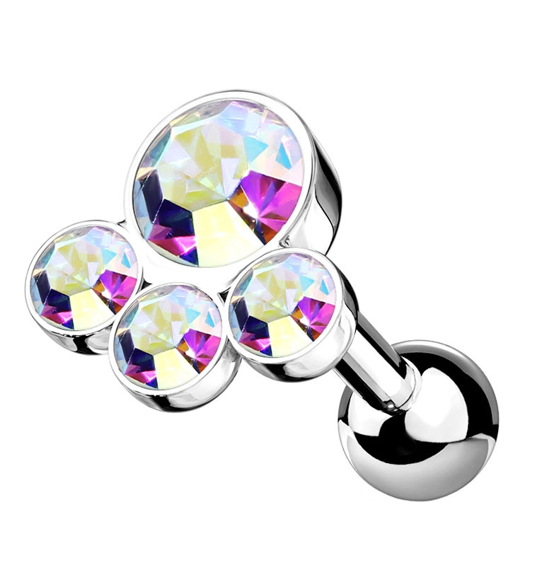 Quad Cluster Rainbow Aurora Gem Cartilage Barbell