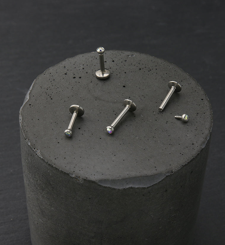 Rainbow Aurora CZ Bezel Labret Stud (Convex Disk)