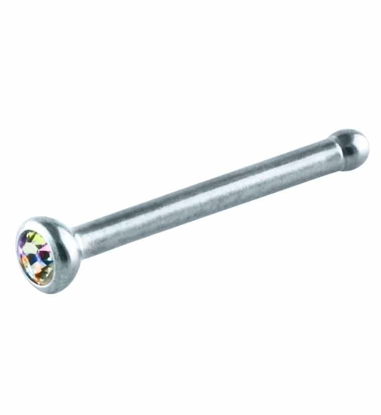 Rainbow Aurora CZ Bezel Set Titanium Nosebone