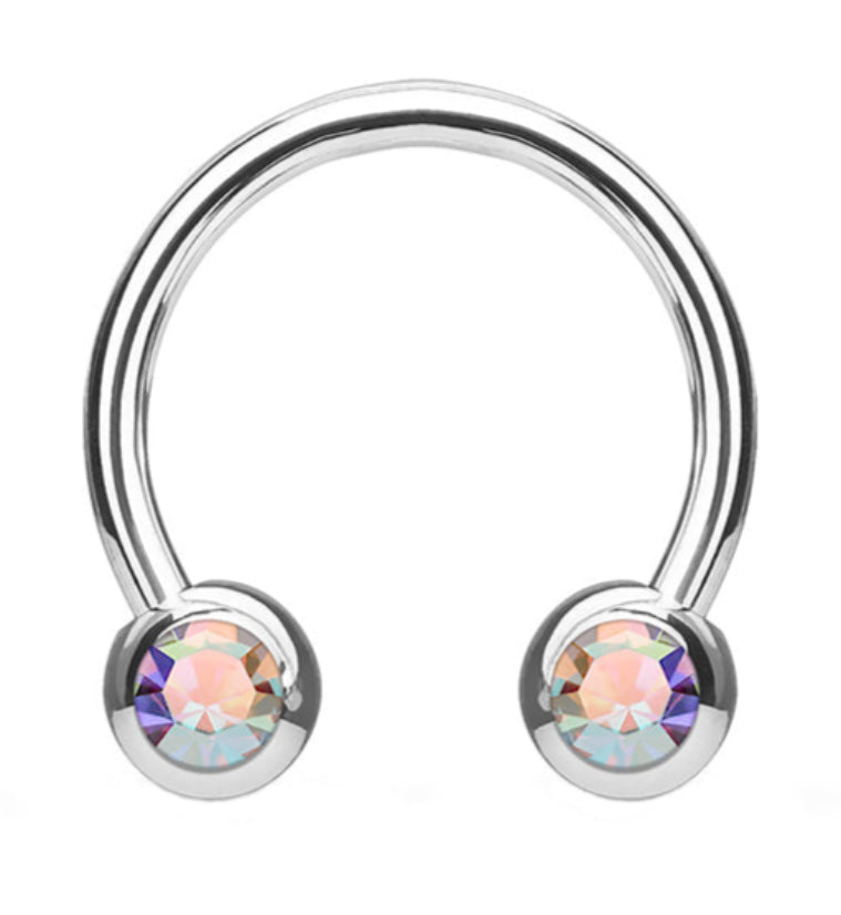 Rainbow Aurora CZ Steel Stainless Circular Barbell