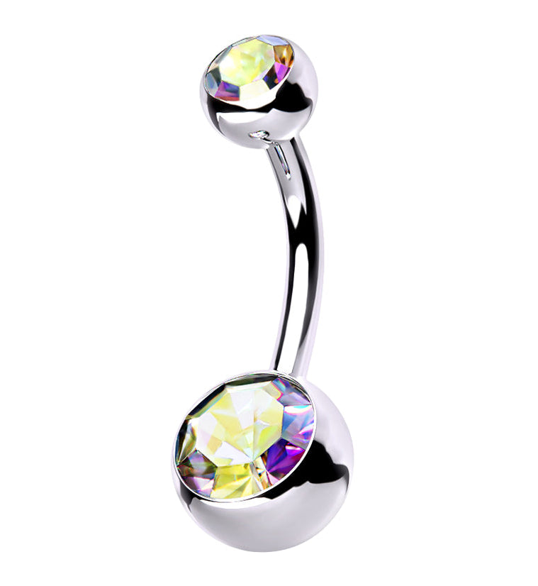 Rainbow Aurora CZ Internally Threaded Titanium Belly Button Ring