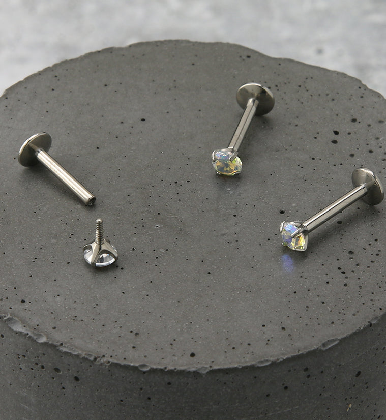 Rainbow Aurora CZ Prong Labret Stud (Convex Disk)
