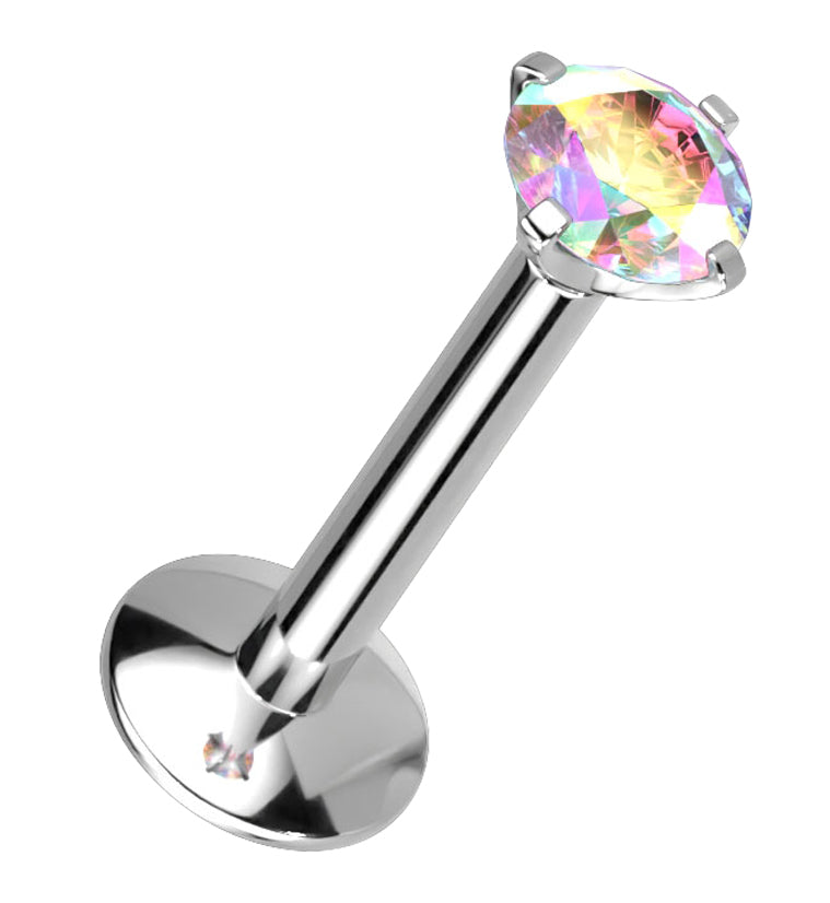 Rainbow Aurora CZ Prong Labret Stud (Convex Disk)