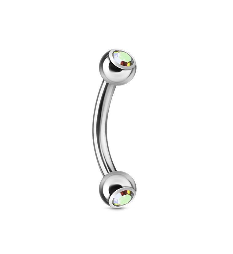 Rainbow Aurora Double CZ Stainless Steel Curved Barbell