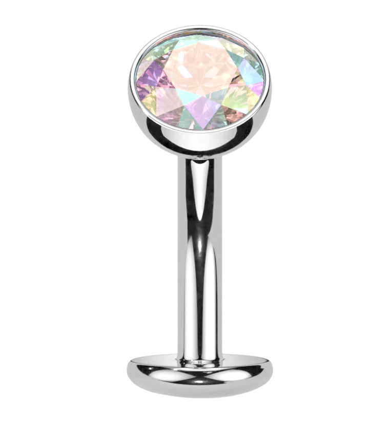 Rainbow Aurora CZ Titanium Threadless Floating Belly Button Ring (Convex Disk)