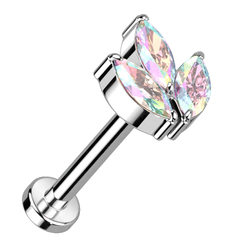 Rainbow Aurora CZ Tri Sepal Titanium Threadless Labret
