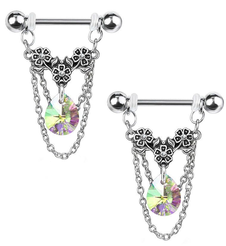 Rainbow Aurora Dangle Nipple Barbells