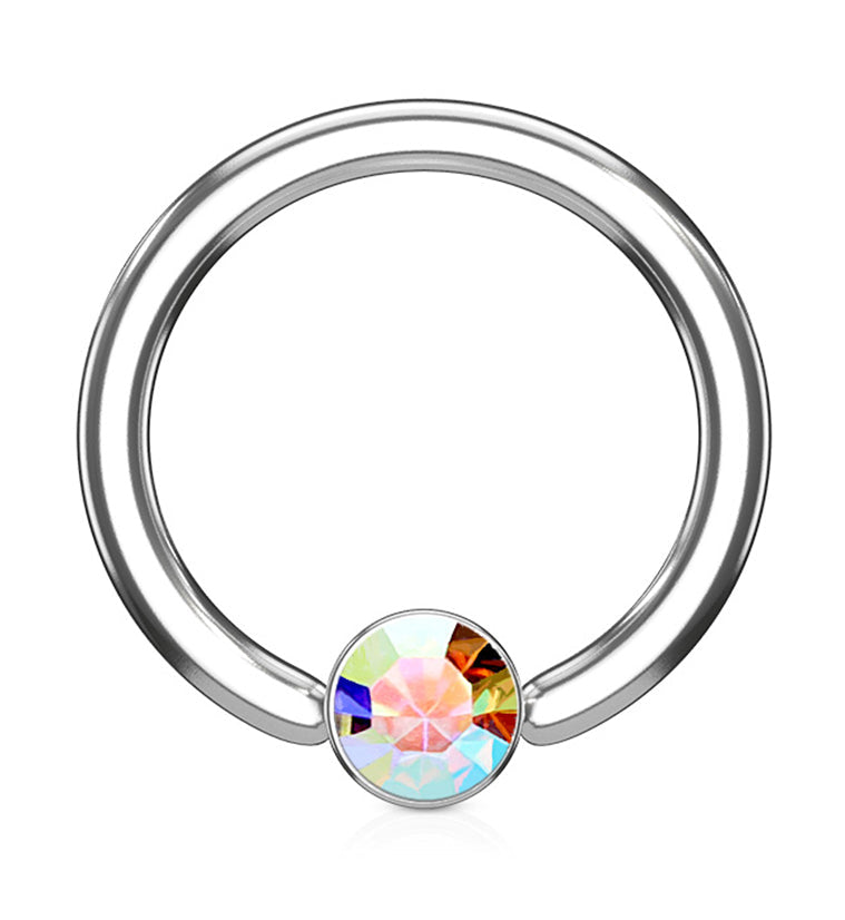 Rainbow Aurora CZ Flat Disk Captive Ring