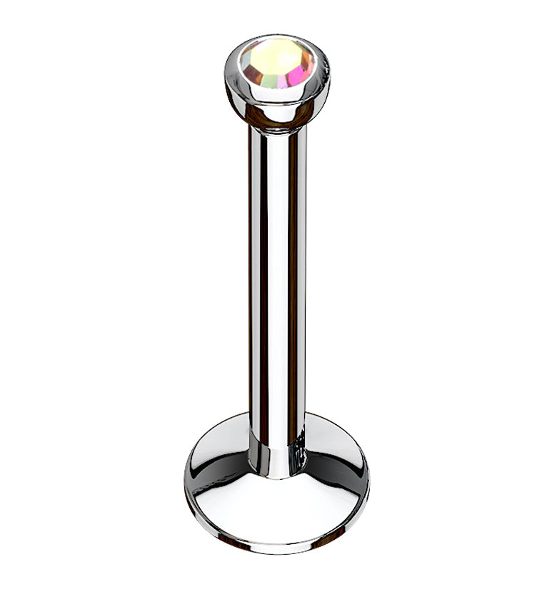 Rainbow Aurora CZ Bezel Labret Stud (Convex Disk)