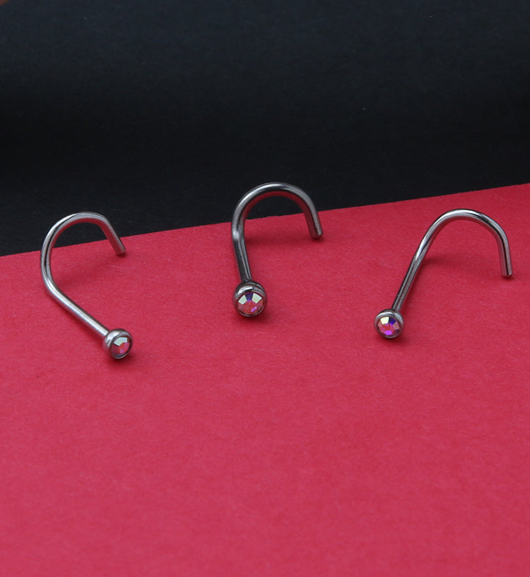 Rainbow Aurora Gem Nose Screw Ring