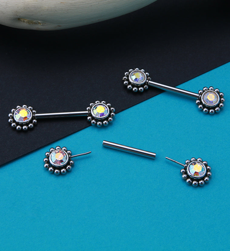 14G Rainbow Aurora Gem Verge Threadless Nipple Ring Barbells