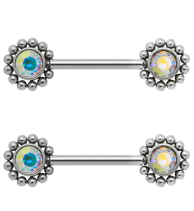 14G Rainbow Aurora Gem Verge Threadless Nipple Ring Barbells