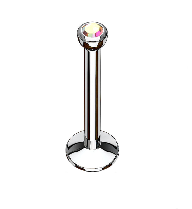 Rainbow Aurora CZ Stainless Steel Internally Threaded Labret