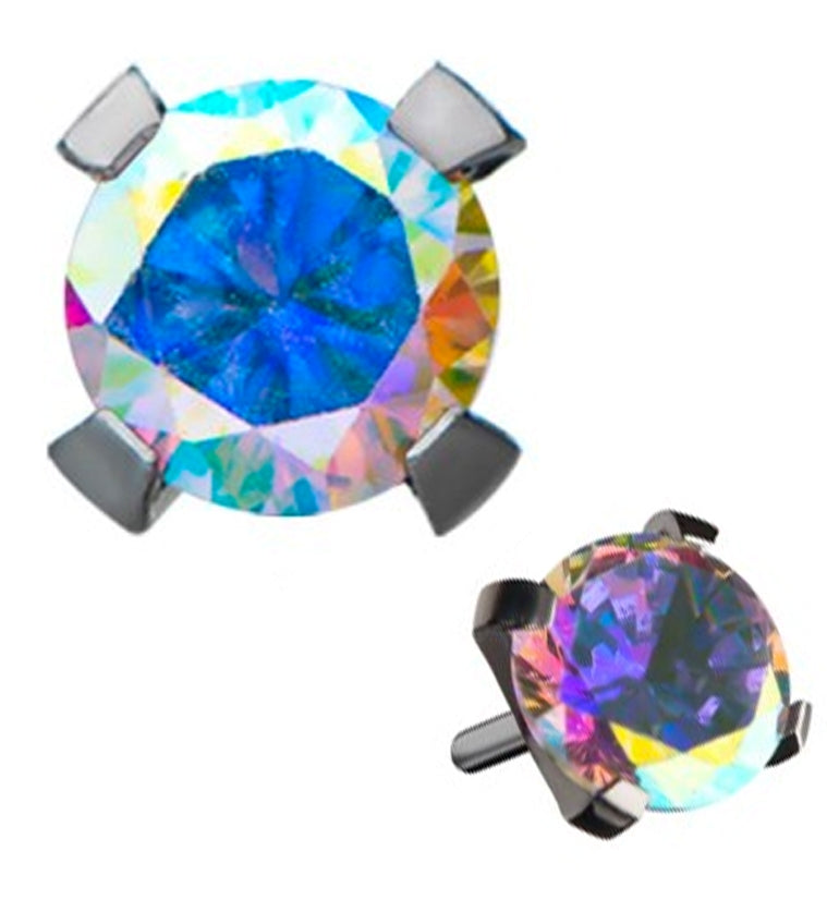 Titanium Threadless Rainbow Aurora CZ Prong Set Top