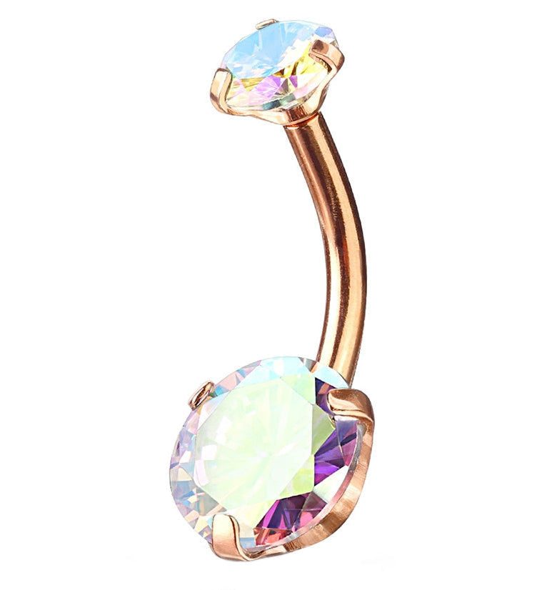Rainbow Aurora CZ Rose Gold PVD Belly Button Ring