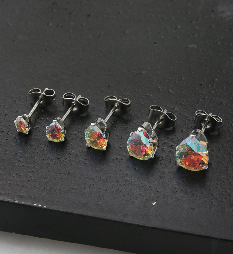 Rainbow Aurora Teardrop CZ Stainless Steel Earrings