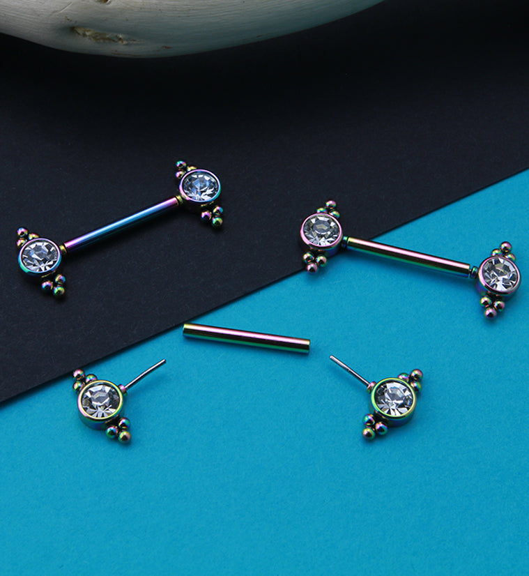 14G Rainbow PVD Covey Threadless Nipple Ring Barbells