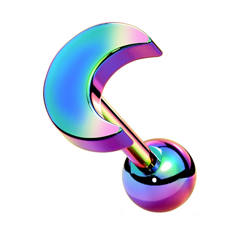16G Rainbow PVD Crescent Moon Cartilage Barbell